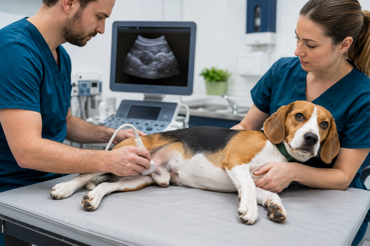 Veterinární ultrazvuk pomáhá vyšetřit šourek a varlata psa